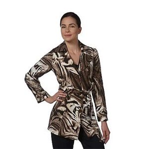 Susan Graver Wrap Coat Trench Coat Belted Animal Print Rain Jacket